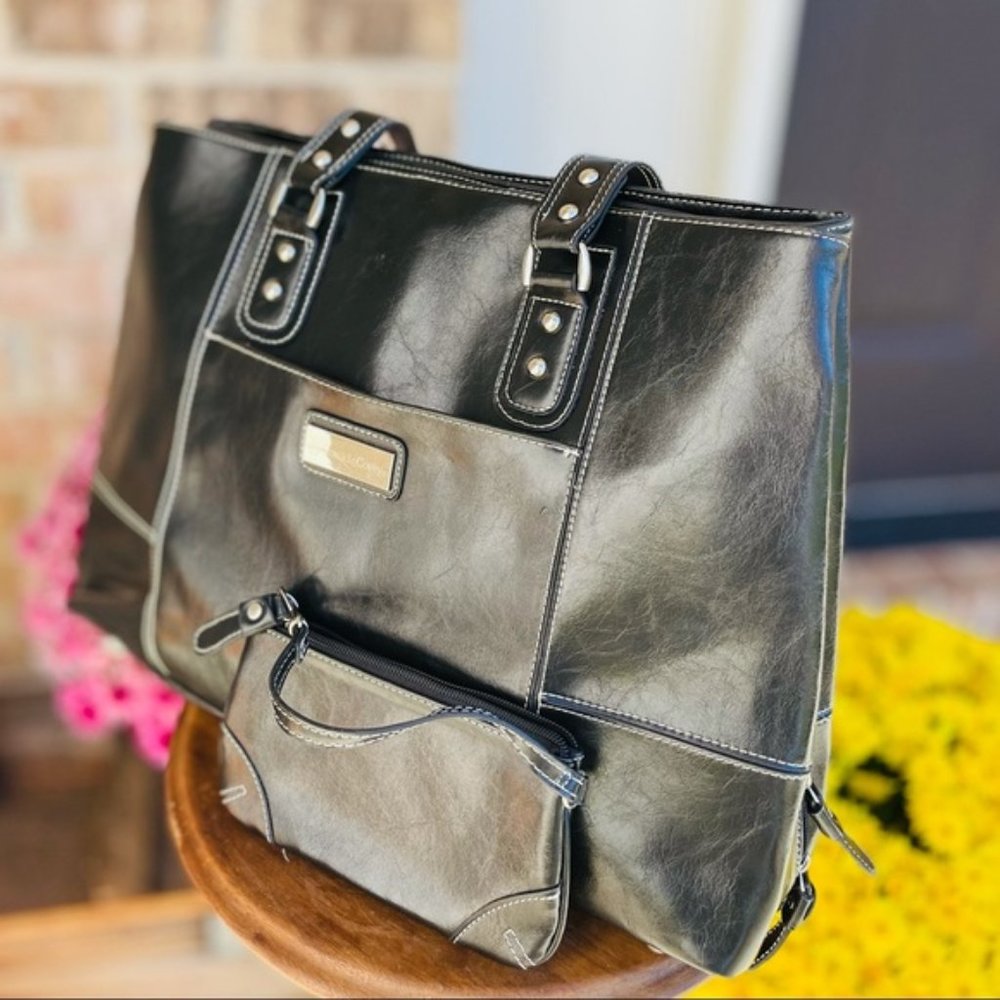 SET! HUGE Franklin Covey Black Heritage Cowhide Leather Laptop/Travel Ba…